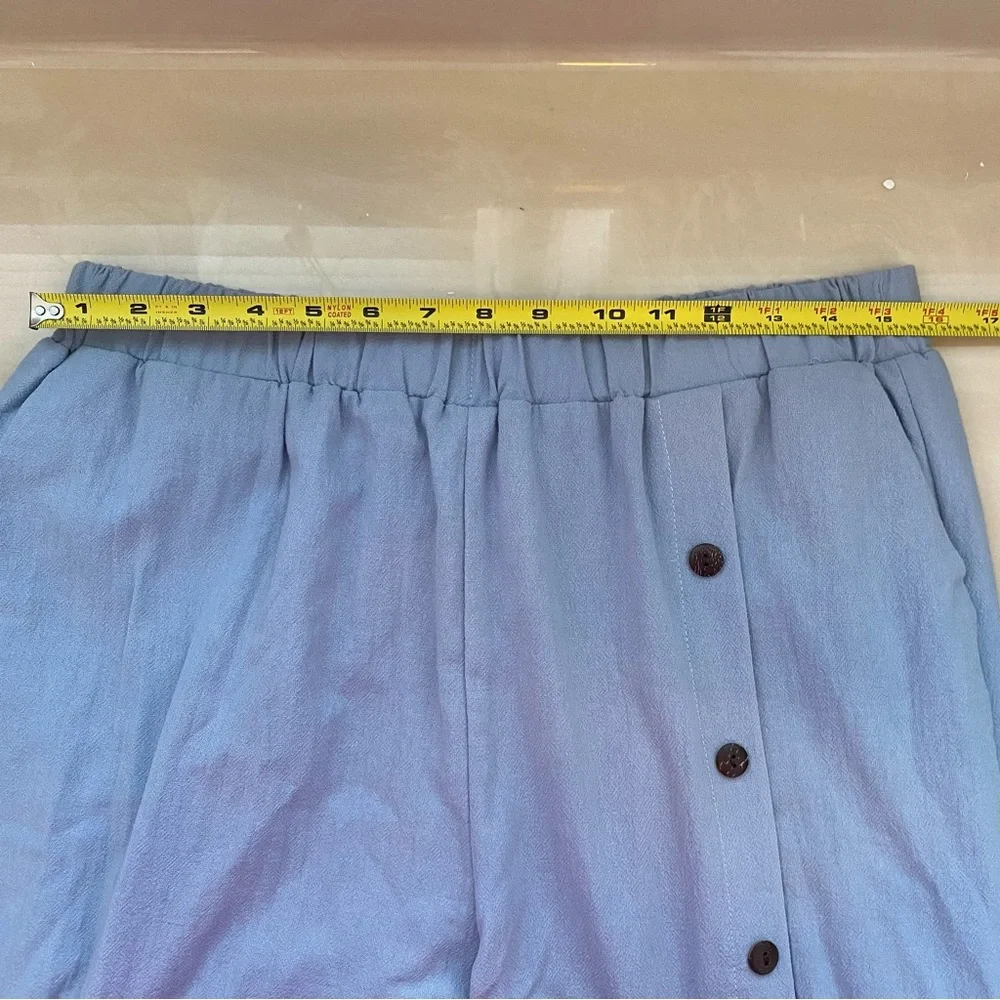 NWT light blue cotton wide leg flowy pants and blouse set with button detail - Picture 3 of 7